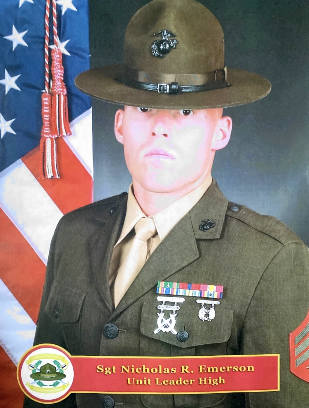 Nicholas Emerson in Marine Corps drill instructor uniform